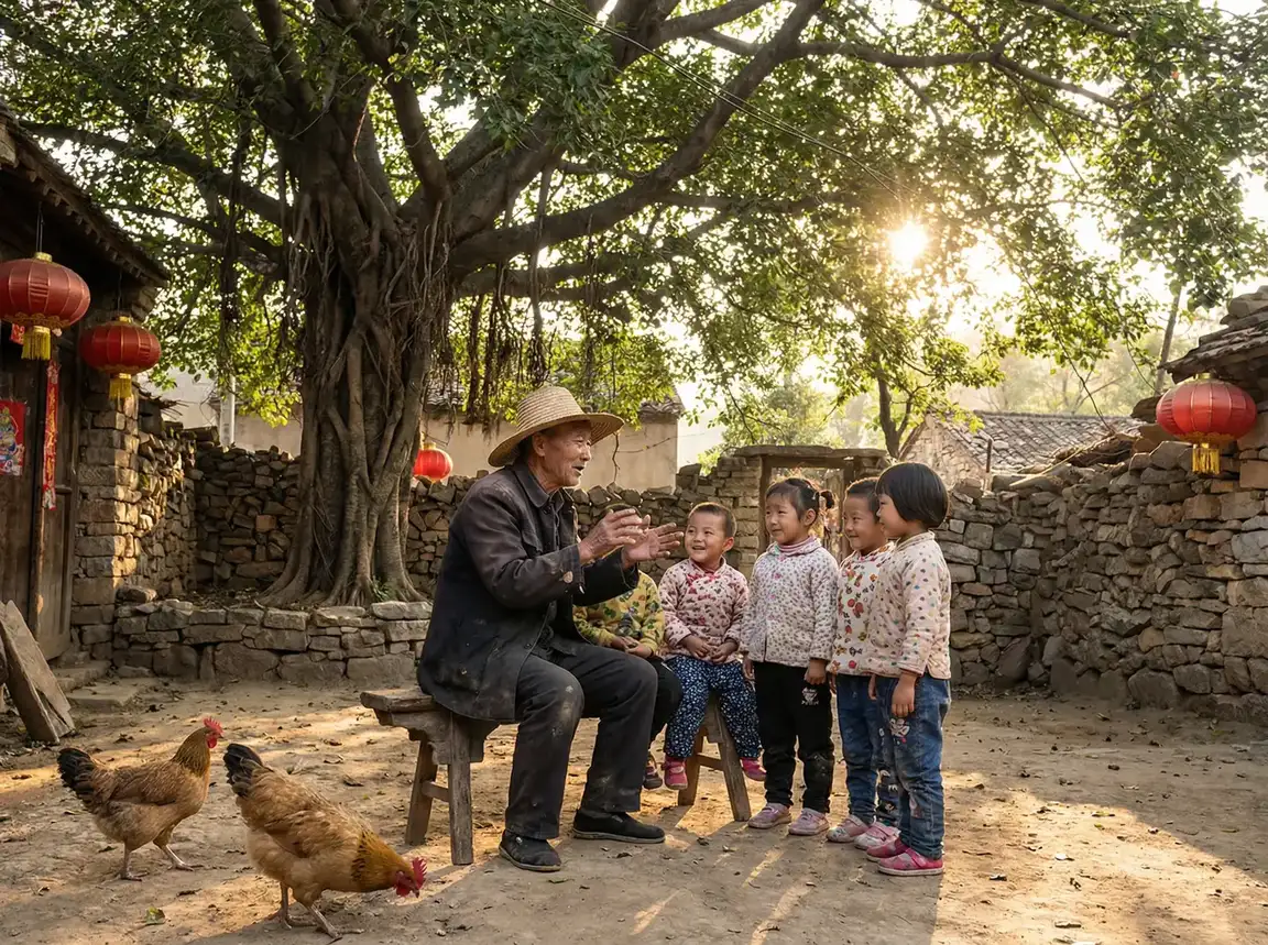 老人在大榕树下给孩子们讲故事 - 年轻的妈妈电影中字翻译 乡村记忆