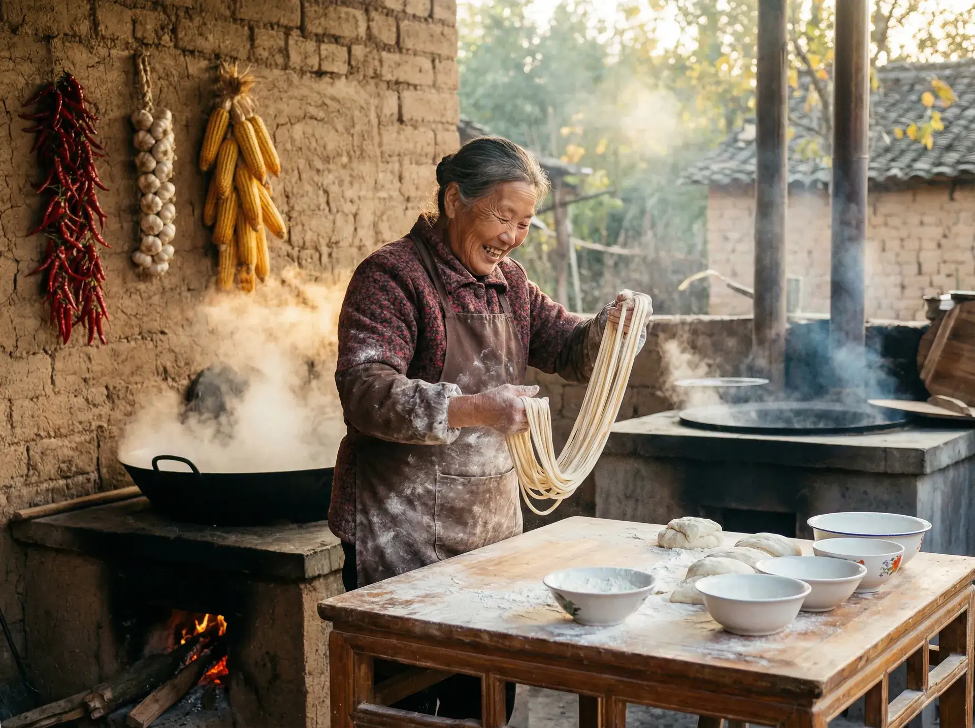农家大嫂手擀面 - 年轻的妈妈电影中字翻译 乡村美食